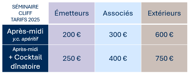 TARIFS SEMINAIRE 2025